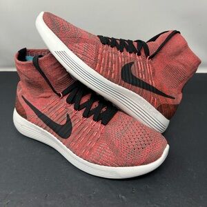 Nike LunarEpic Flyknit Running Shoes Womens Size 9.5 Red White Knit 818677-200